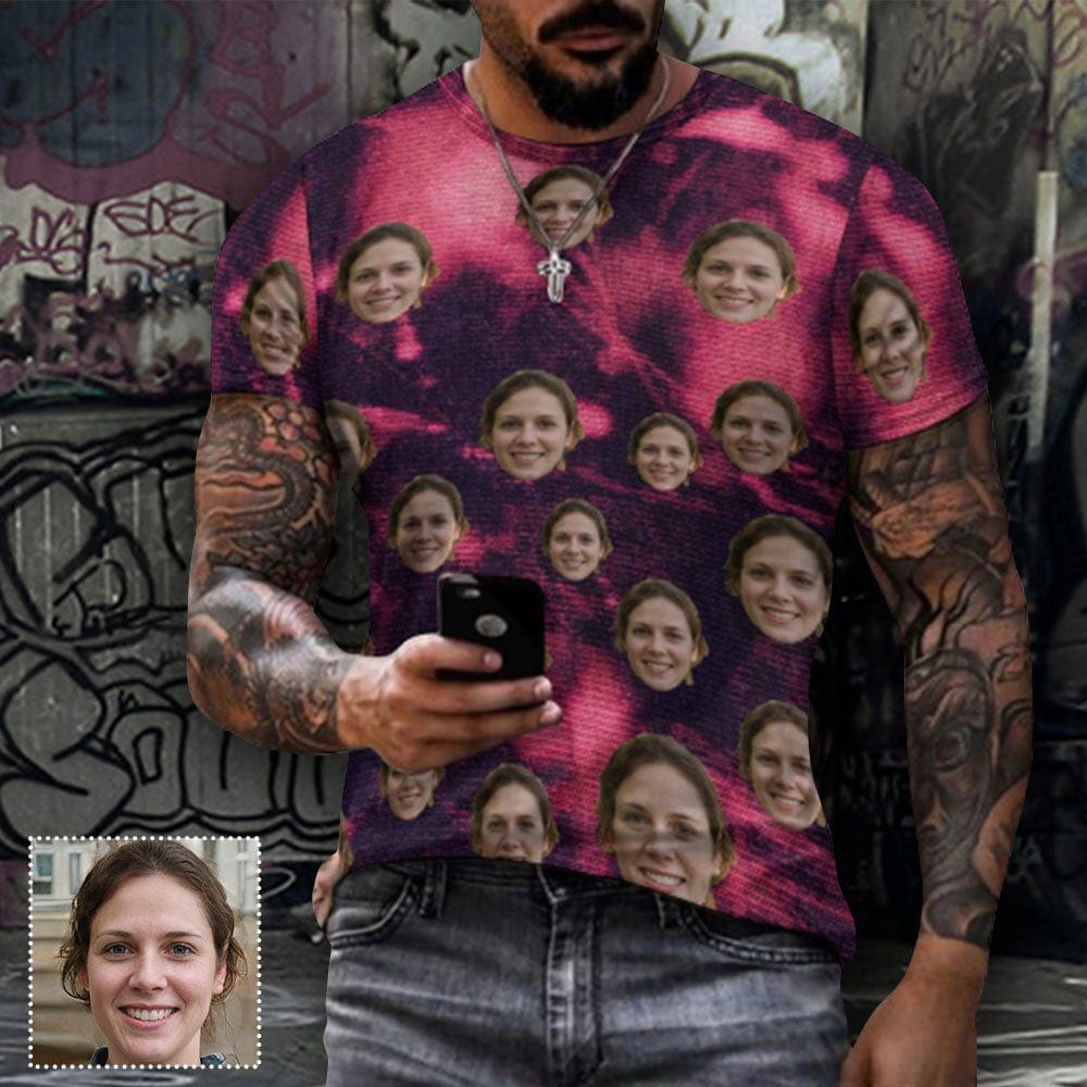 Custom Face Tie Dye Pure Cotton Men's Full Print Short Sleeve T-Shirt