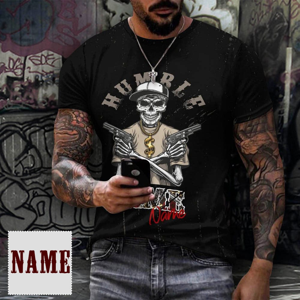 Custom Name Skeleton Pure Cotton Men's Full Print Short Sleeve T-Shirt