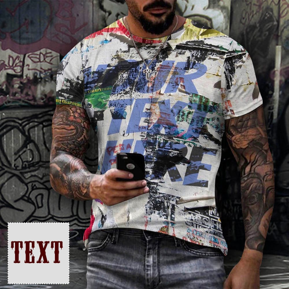 Custom Text Colorful Pure Cotton Men's Full Print Short Sleeve T-Shirt