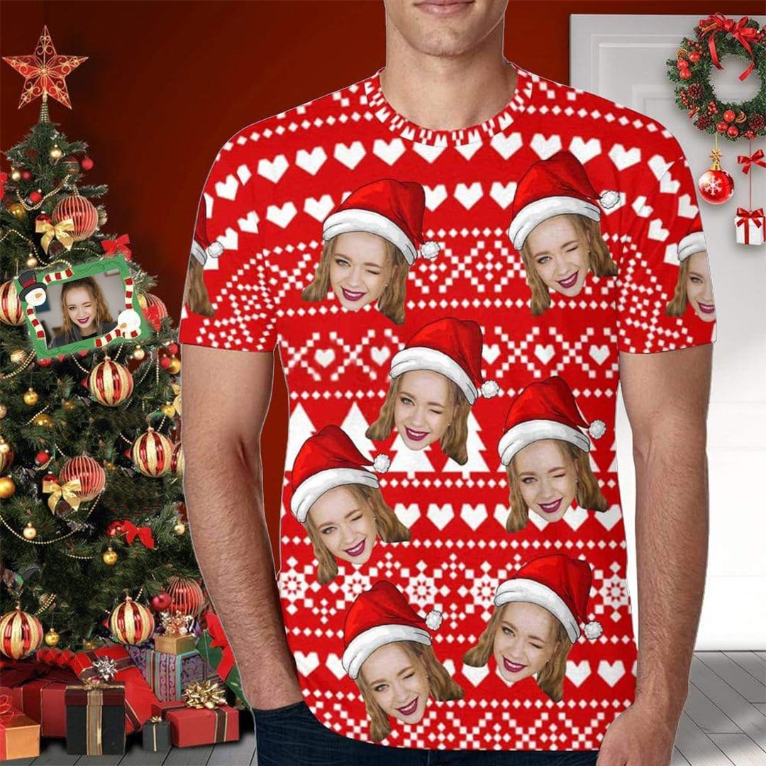 Men Custom Face Christmas Shirt Personalized Put Your Face on T-shirt