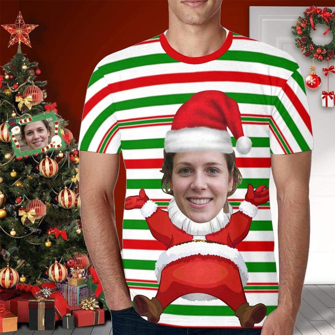 Custom Red&Green Stripe T-shirt, Design Photo Funny Casual Shirts