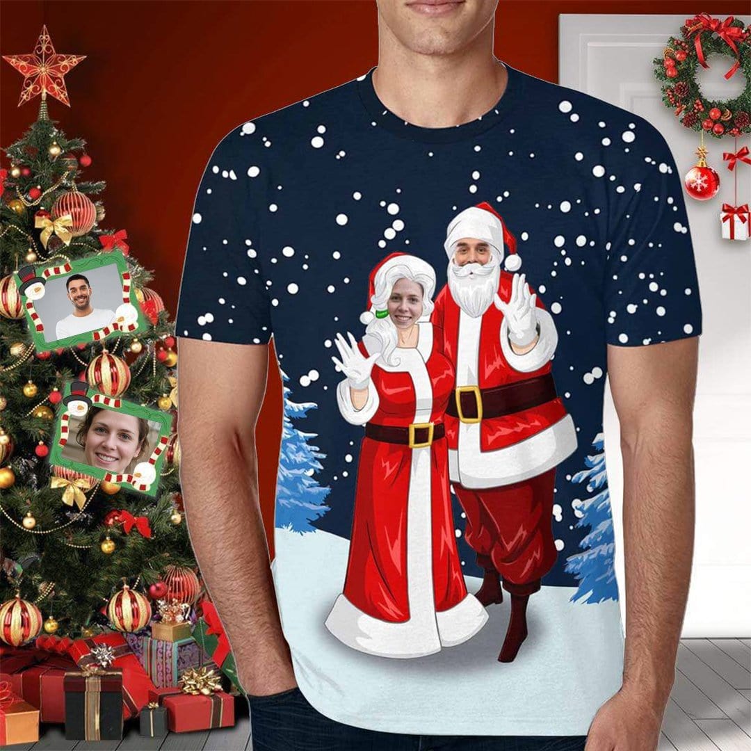 Custom Face Shirts Couple Christmas T-shirt with Personalized Pictures