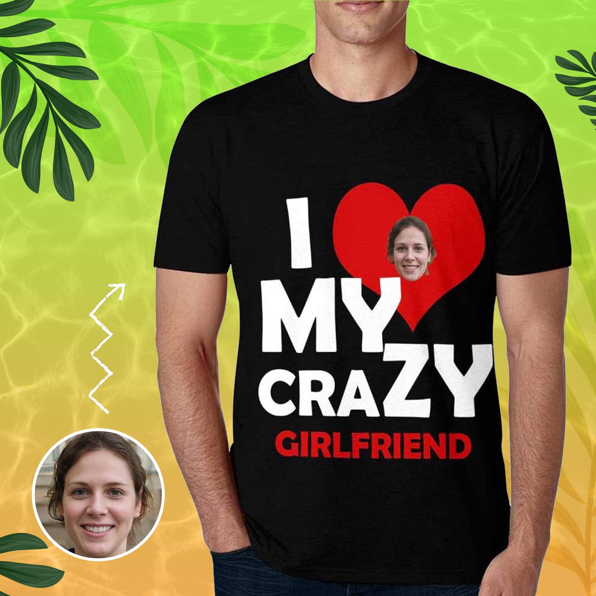Men's Custom Face Love T-shirt with Personalized Pictures All Over