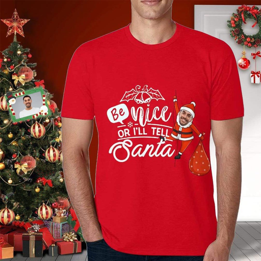 Custom Face Shirts with Santa Christmas Personalized Men Print T-shirt