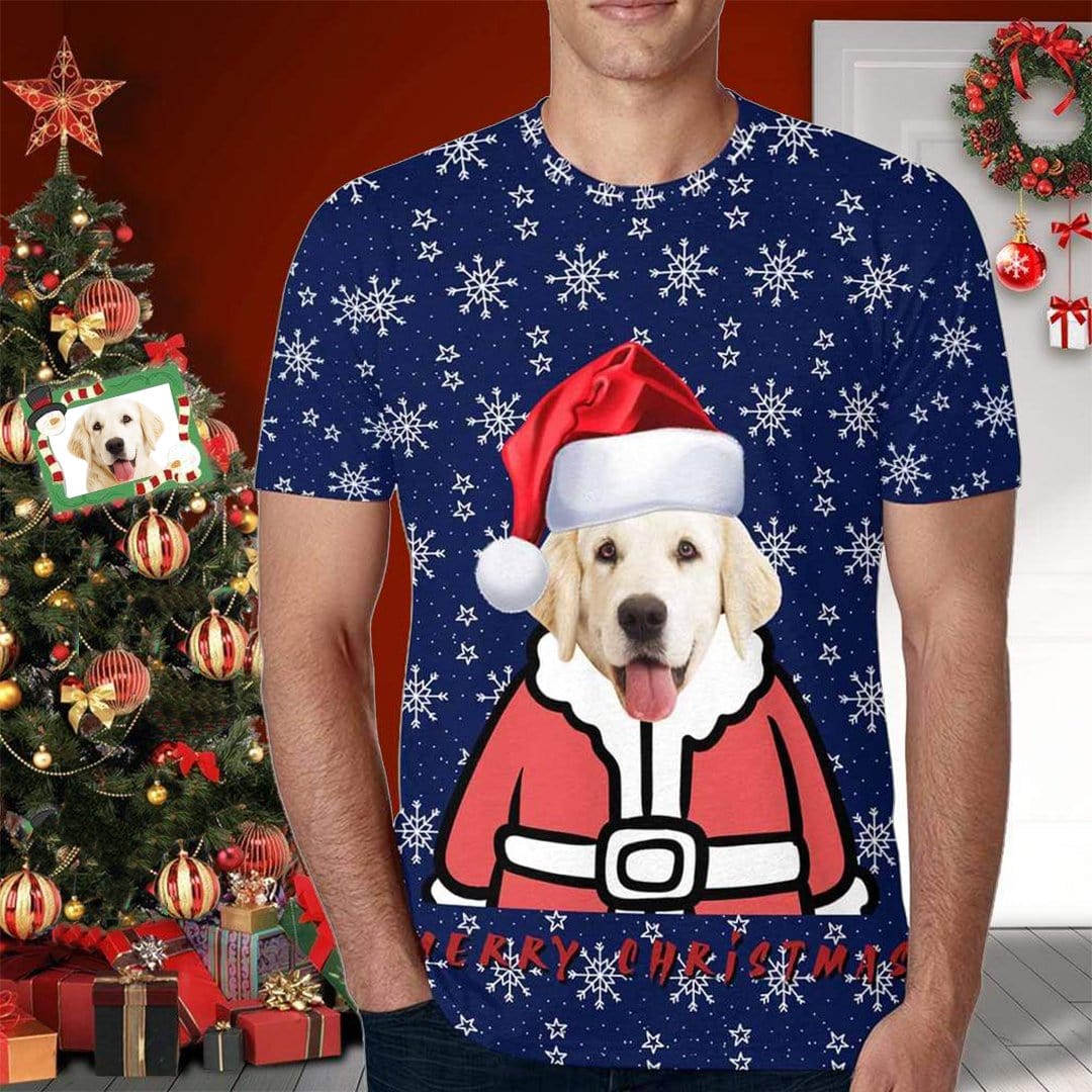 Custom Face Tee Christmas Snowflake Men's Design Your Dog on A Shirt