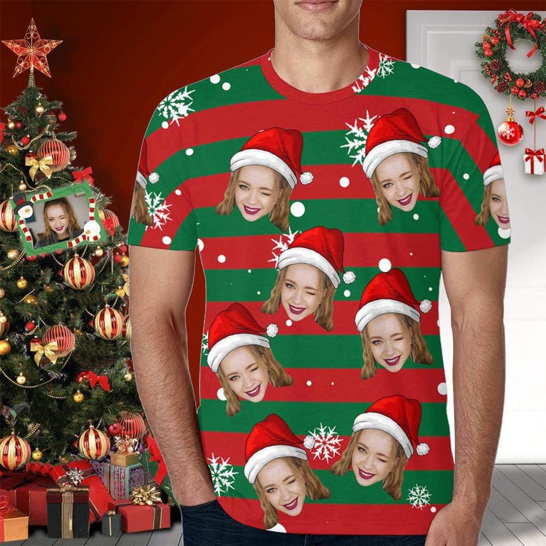 Custom Face Tee Merry Christmas Personalized Put Your Face on A Tshirt