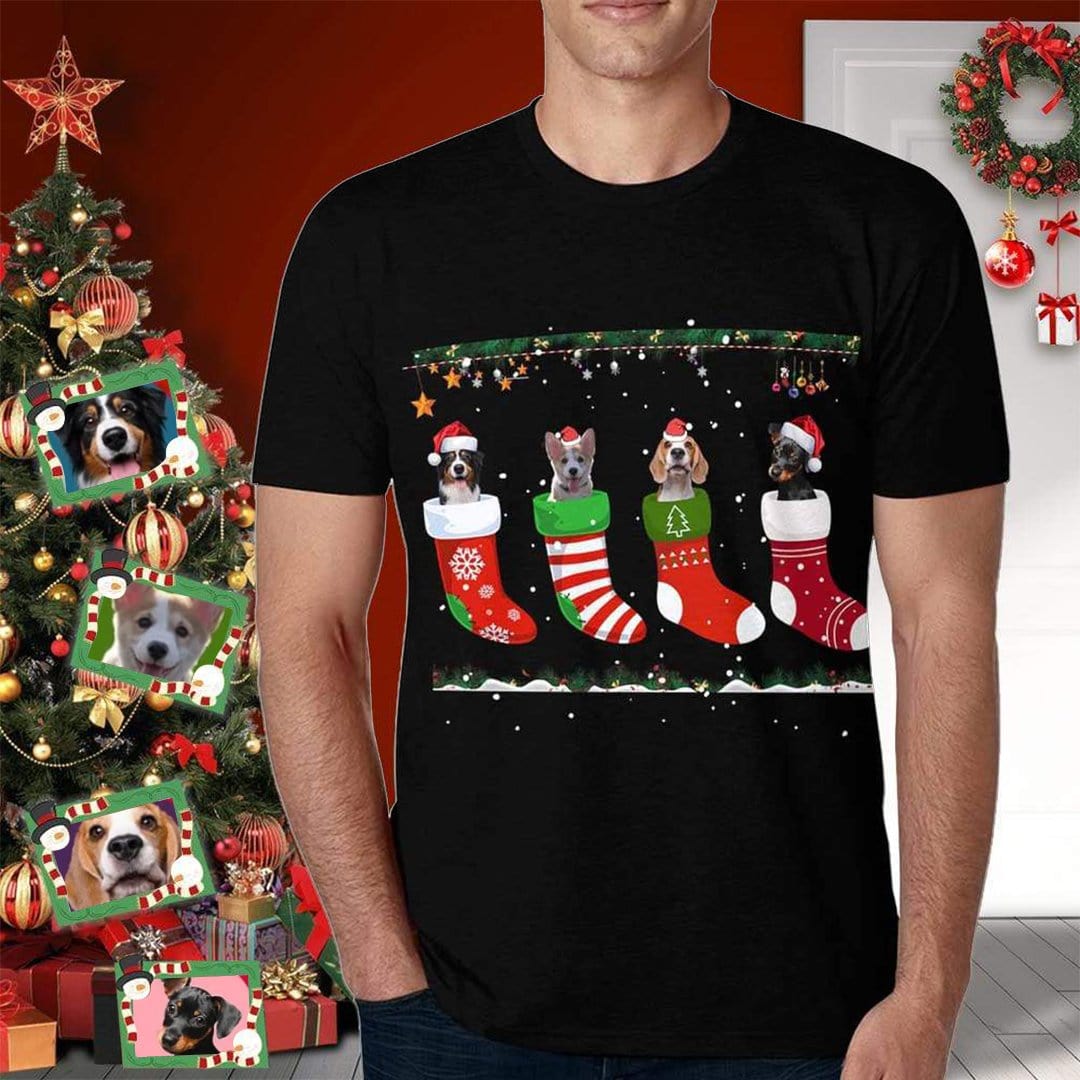 Custom Pet Face Shirts Christmas Sock Men's Design Your Dog on A Shirt