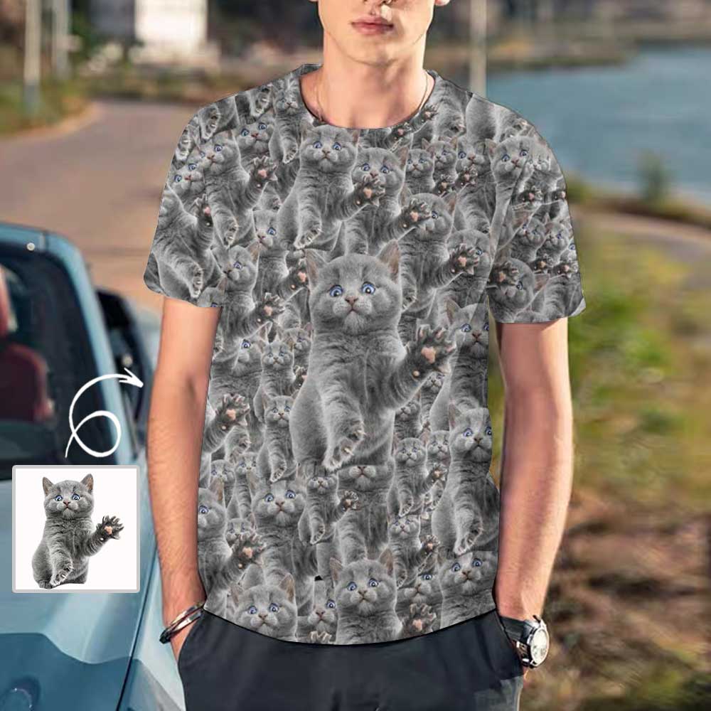 Men's Custom Photo Shirts Personalized T-shirt with Seamless Cat Faces
