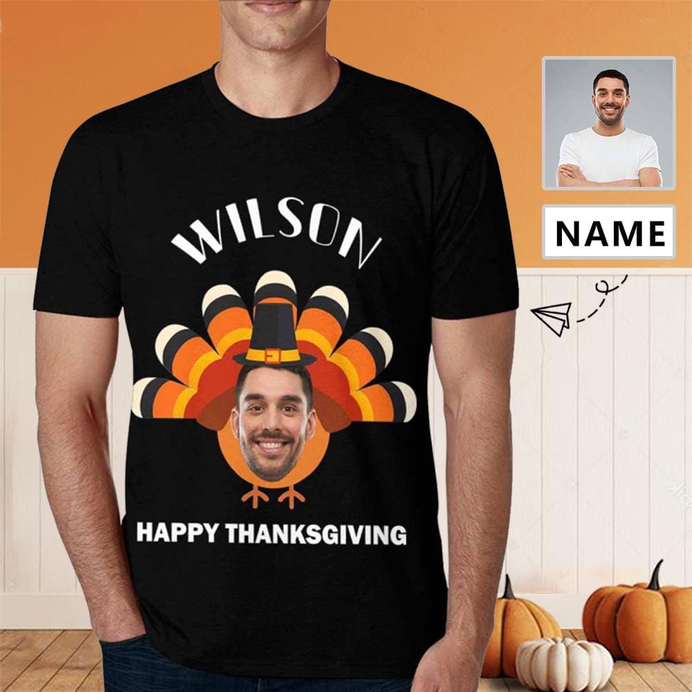 Custom Happy Thanksgiving T-shirt, Design Photo Funny Casual Shirts