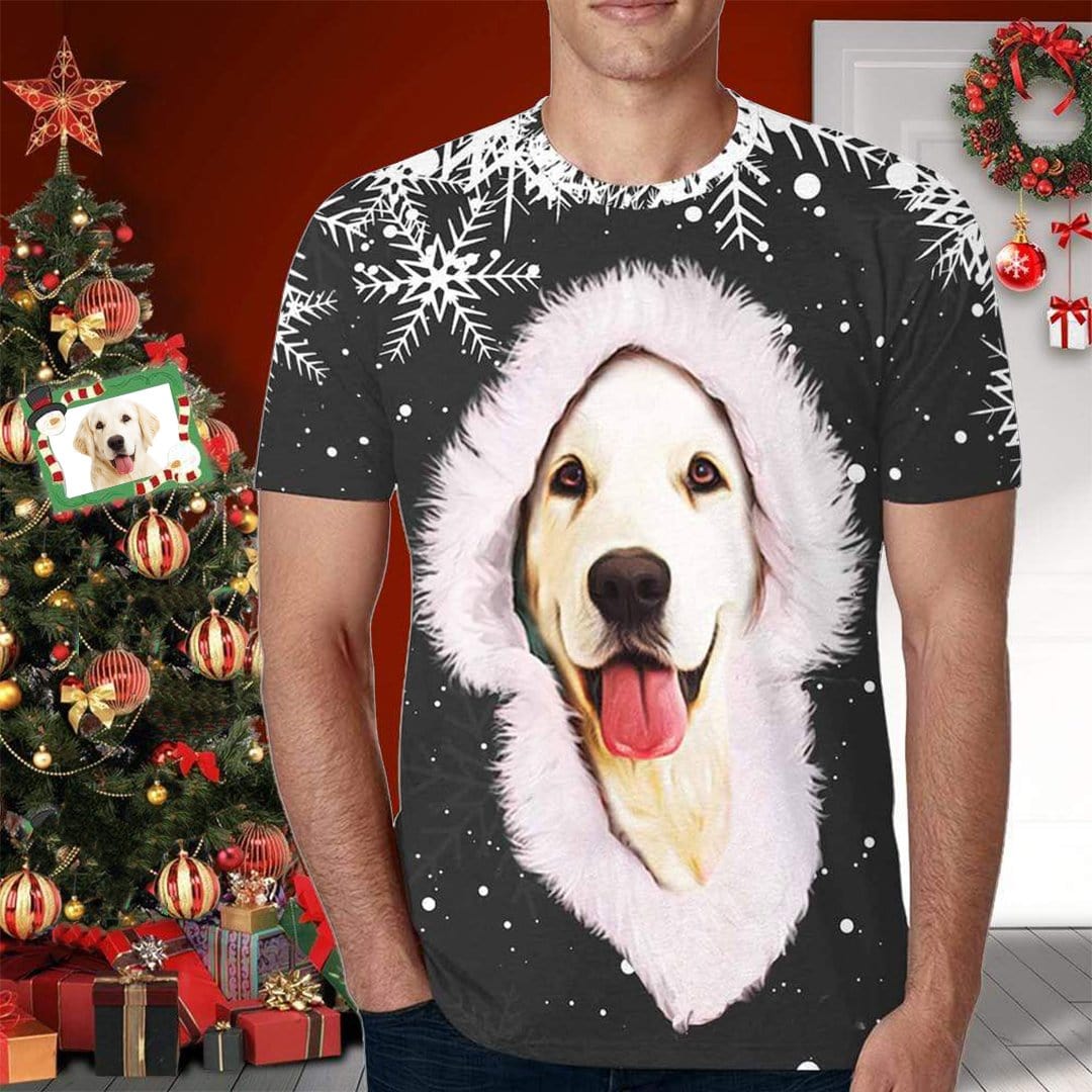Custom Photo Shirts Black Background Christmas Men's Print T-shirt