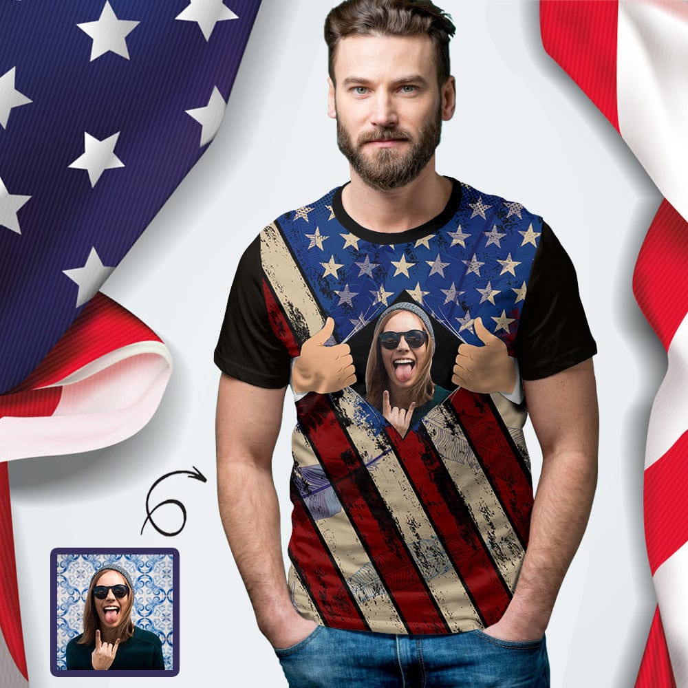Custom Photo Tee Funny Zip Design Men's T-shirt Your Face on A Shirt