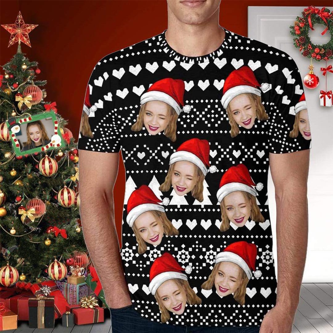 Custom Shirt with Face Love Christmas T-shirt with Pictures All Over
