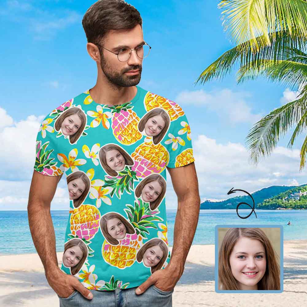 Custom Shirt with Face Pineapple Hawaiian Men's T-shirts with photo