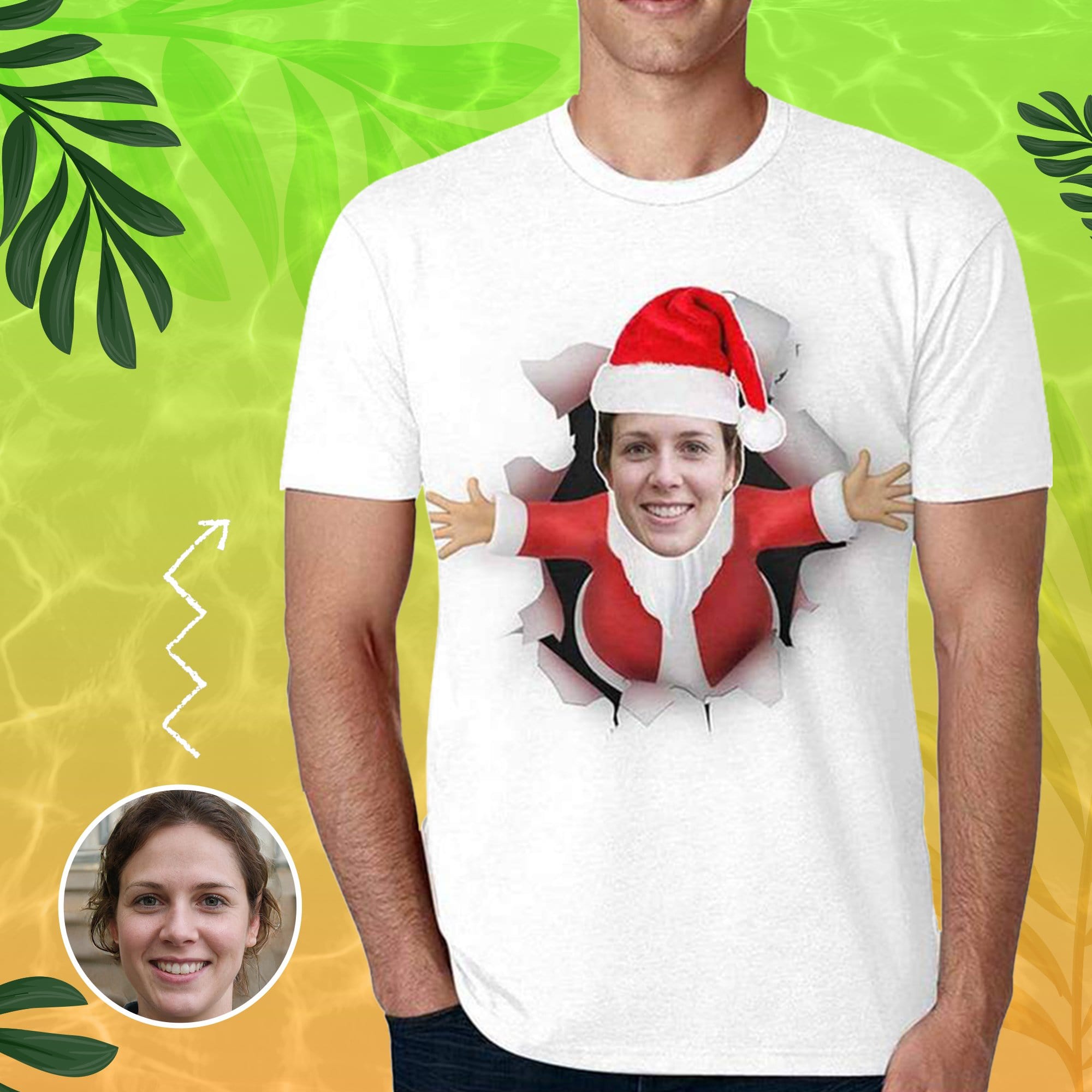 Custom Shirt with Face Santa Hole White Perosnalized My Face on Tshirt