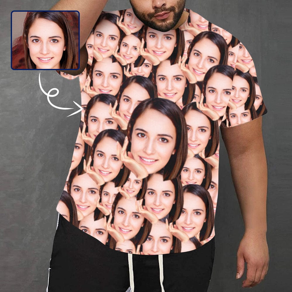 Custom Face Photo Personalized Design Seamless Printed Men T-shirt