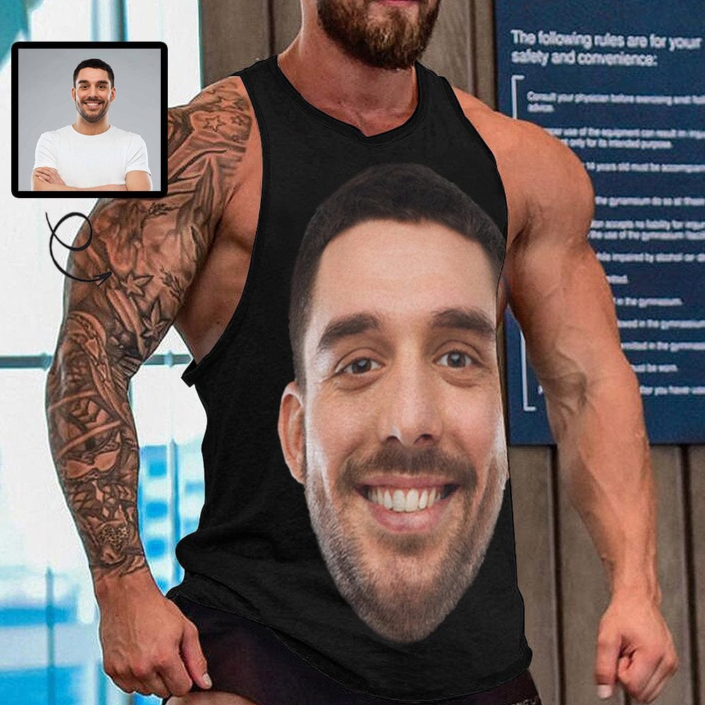 Custom Face All Black Personalized Photo Men's Tank Top Design Vest