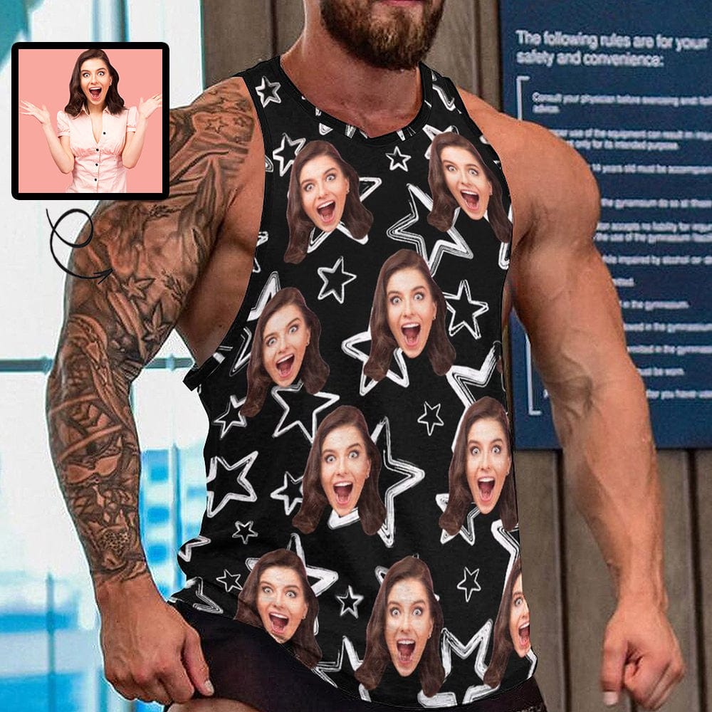 Custom Girlfriend Face Tank Tops Personalized Black Star Mens Tank Top