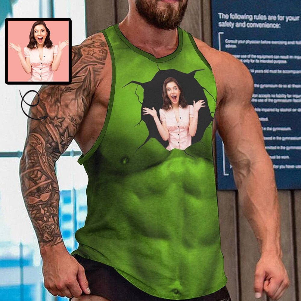 Custom Photo Men's Tank Top Green Muscle Personalized Full Print Vest
