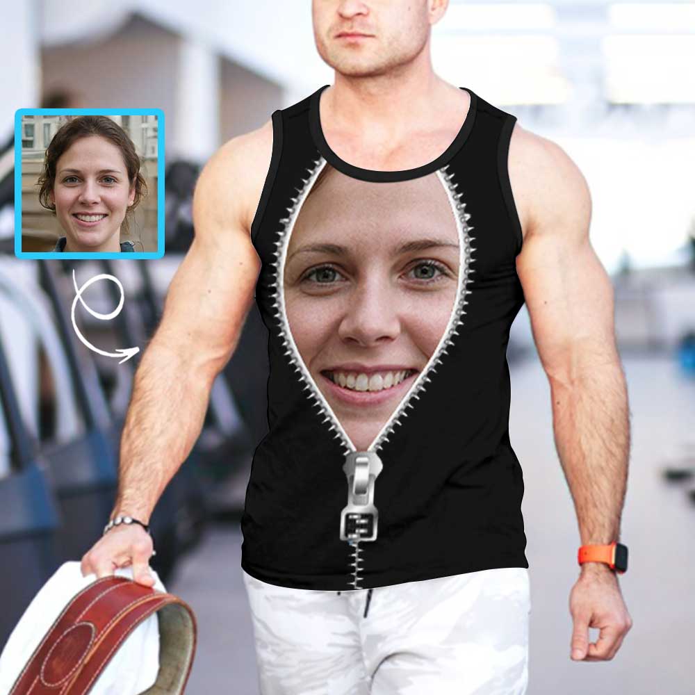 Custom Face Tank Top Zipper Personalized Photo Men's Print Tank Top