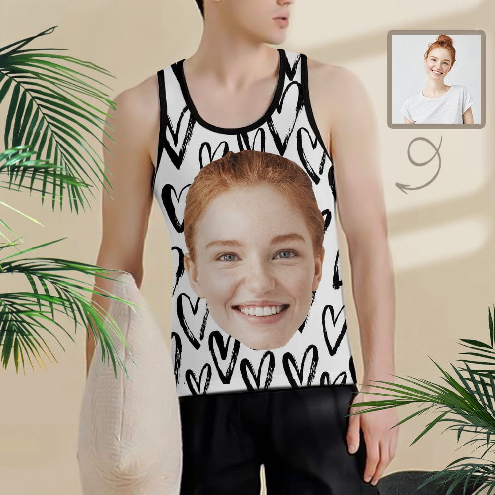 Custom Face Black and White Personalized Men's All Over Print Tank Top