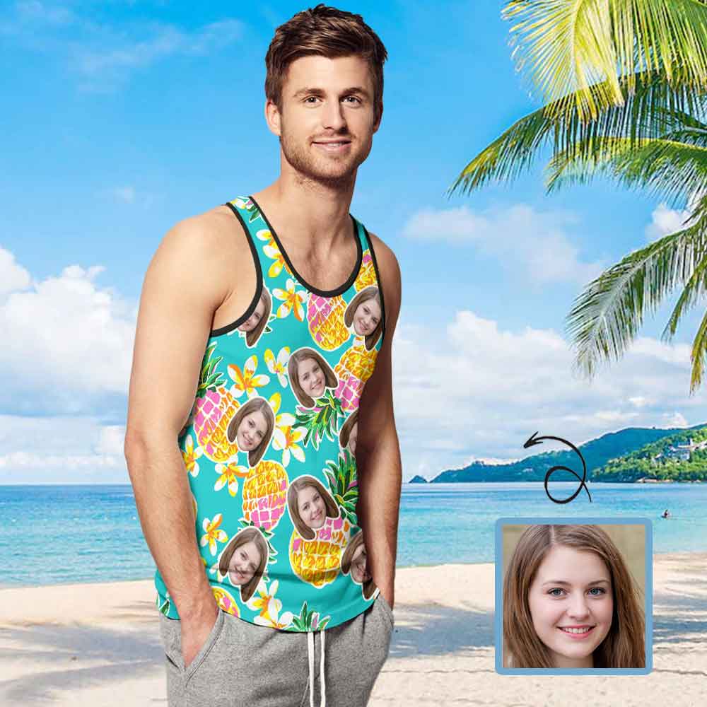 Custom Face Tank Tops Pineapple Hawaiian Sleeveless Shirt