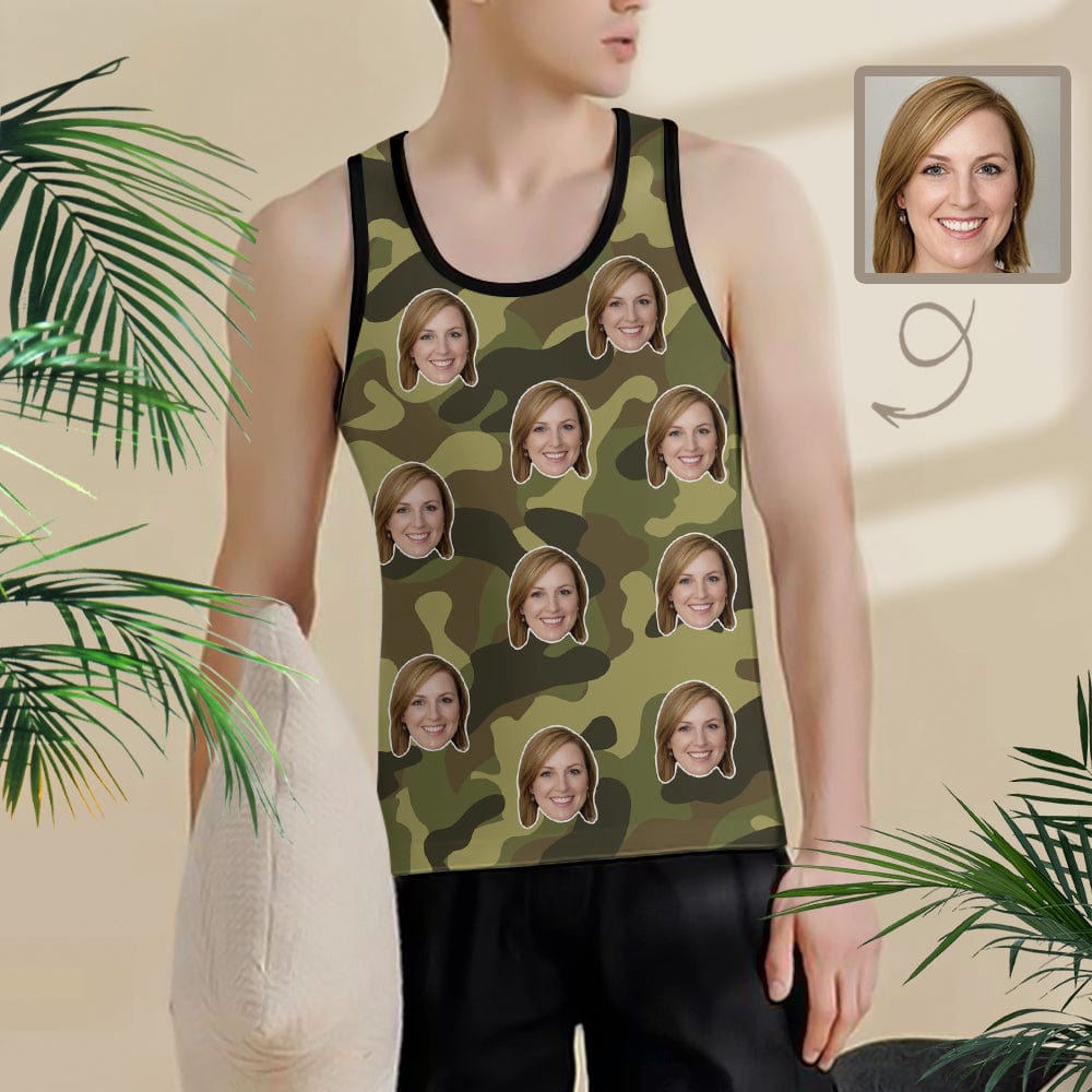 Custom Girlfriend Face Tank Tops Camouflage Personalized Mens Tank Top