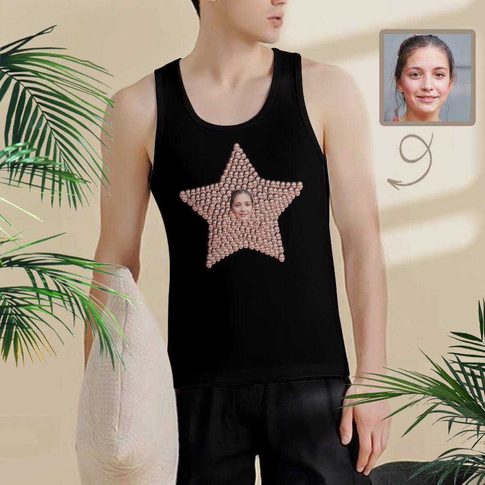 Custom Girlfriend Face Mens Tank Top Personalized Pentagram Stars Tee