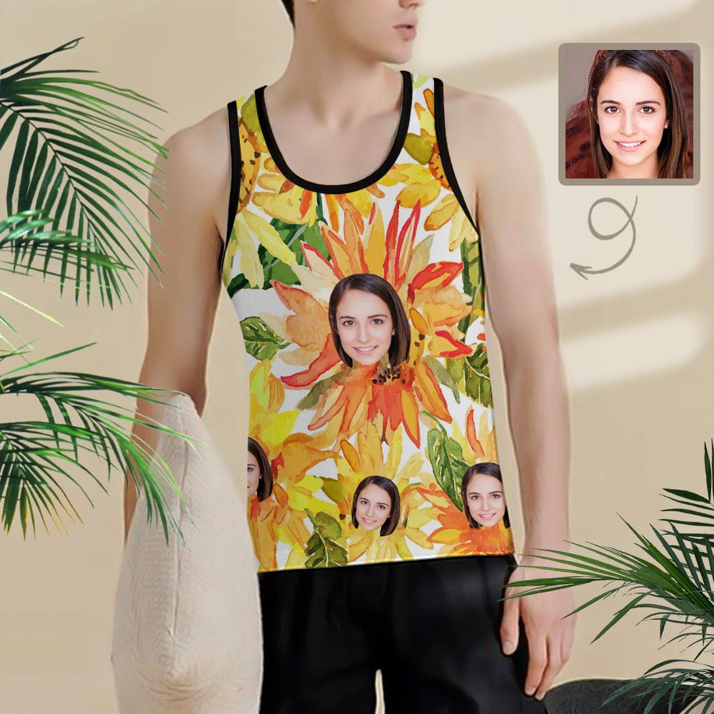 Custom Girlfriend Face Yellow Flower Personalized Men's Print Tank Top