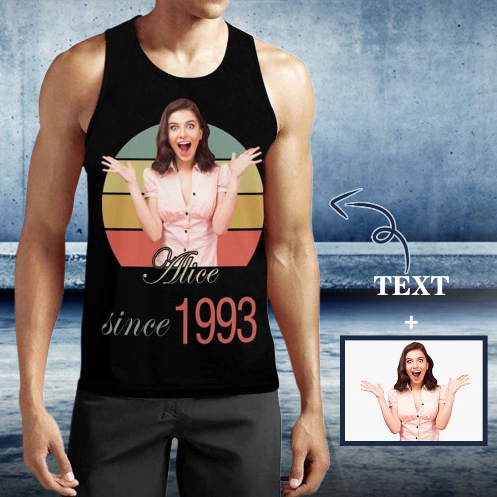 Custom Photo&Text Tank Tops Colorful Stripes 1993 Men's Tank Top