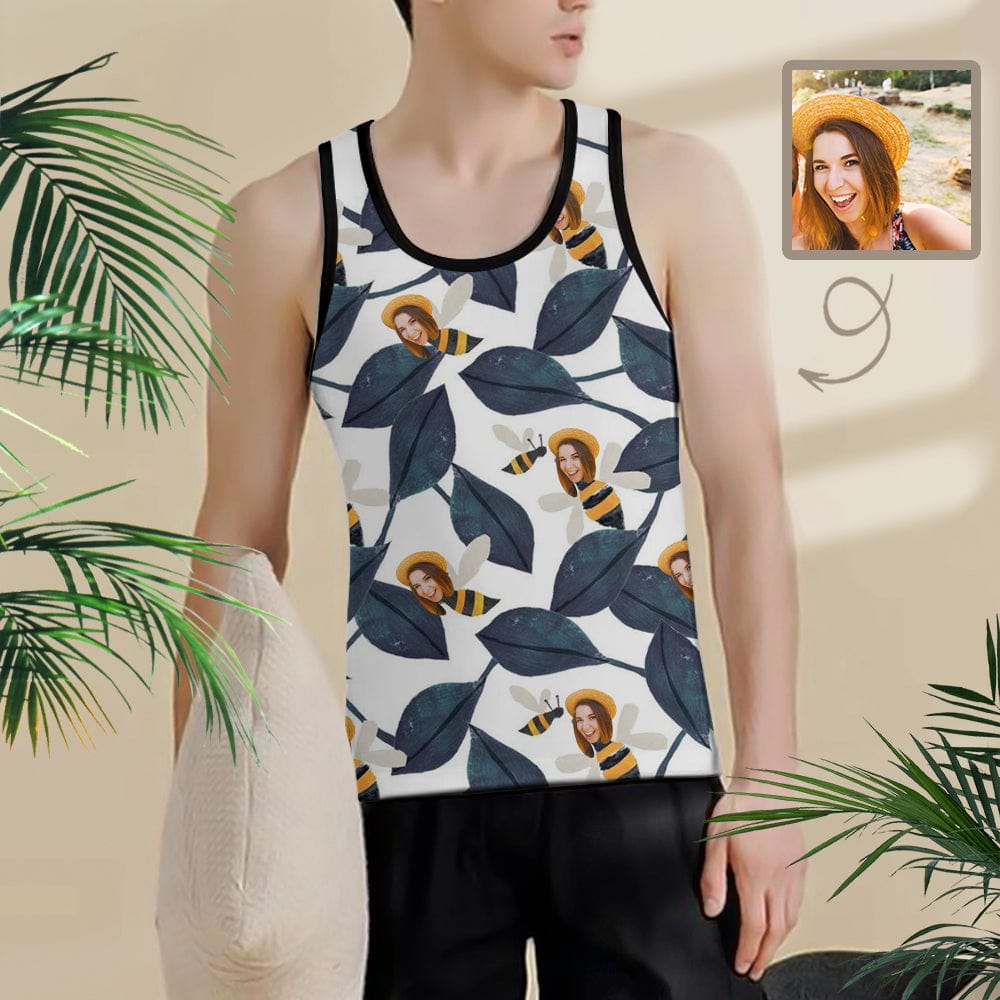 Personalized Face Bee Leaves Sleeveless Shirt Custom Men's Tank Top