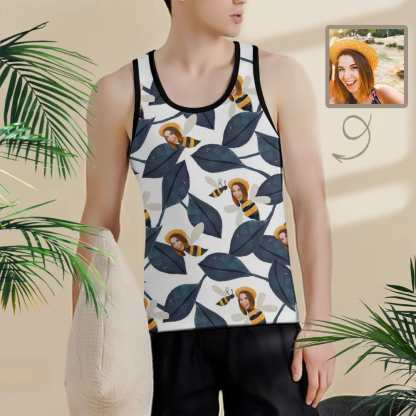 Personalized Face Bee Leaves Sleeveless Shirt Custom Men's Tank Top