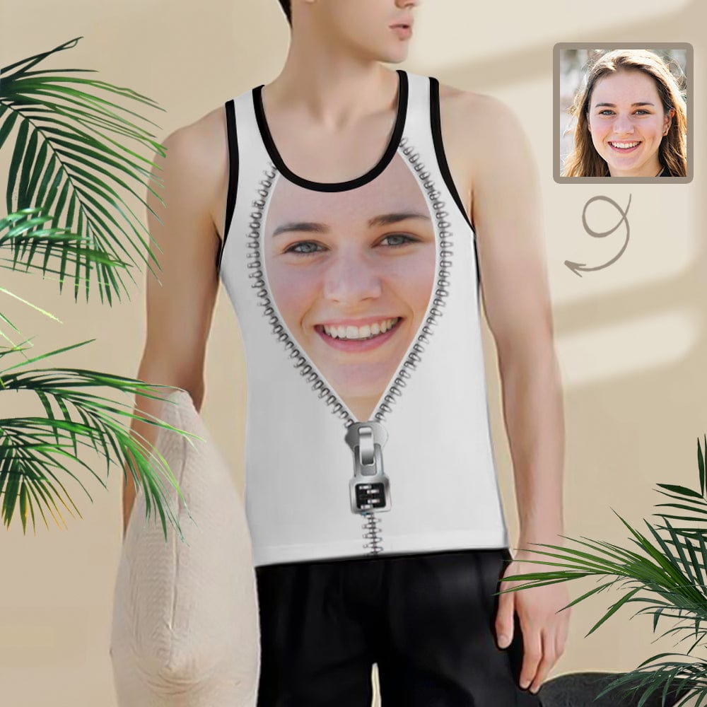 Custom Face Sleeveless Shirt Personalized Zipper White Men's Tank Top