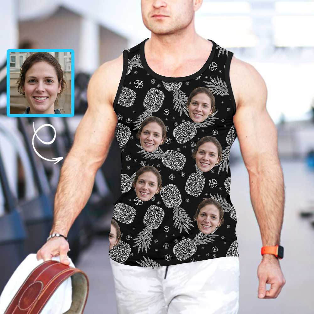 Custom Face Sleeveless Tee Pineapple Personalized Men's Print Tank Top