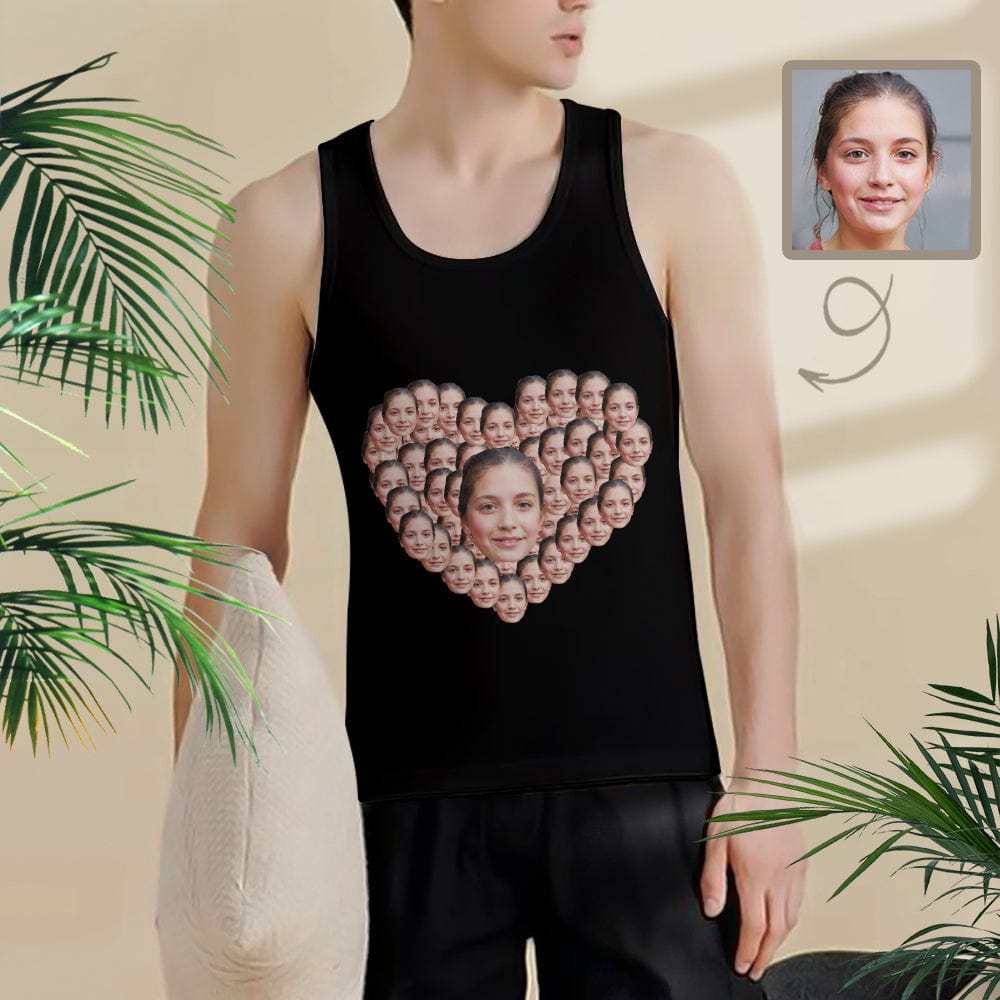 Custom Girlfriend Face Love Shape Personalized Men's Print Tank Top