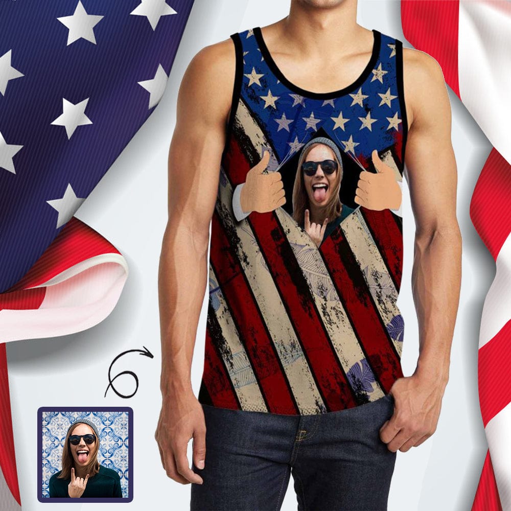 Custom Photo Tank Tops Funny Zip Design Vintage Style Men's Tank Top