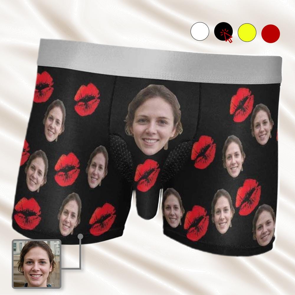 Custom Face Red Lip Underwear Personalized Elephant Pouch Boxer Briefs