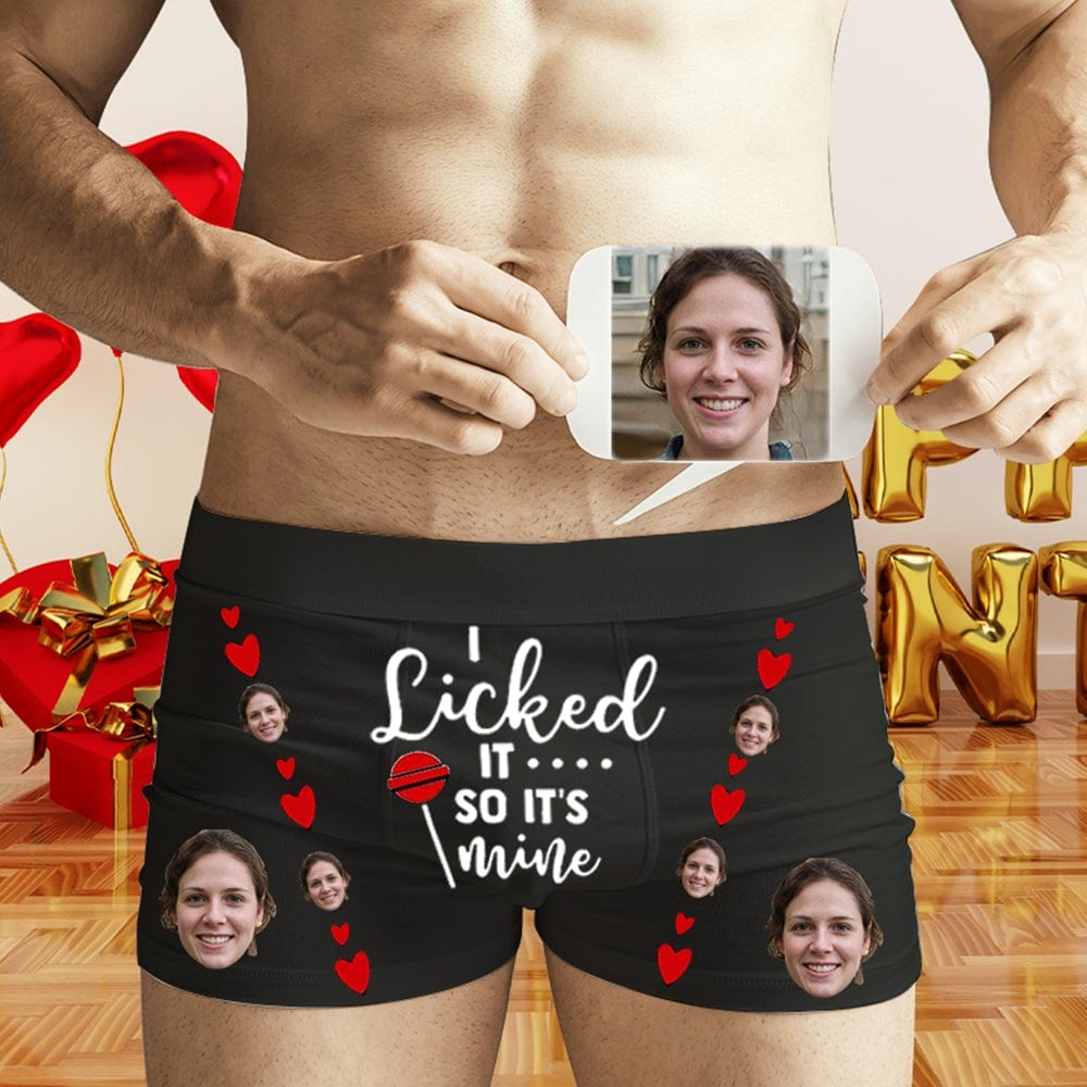 Custom Men's Undies I Licked It Personalized Boxer Briefs with Face