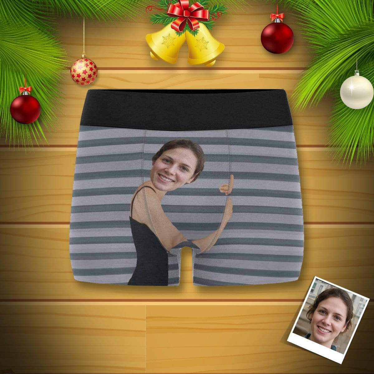 Custom Men's Undies with My Face Hug My Treasure Stripes Boxer Briefs 