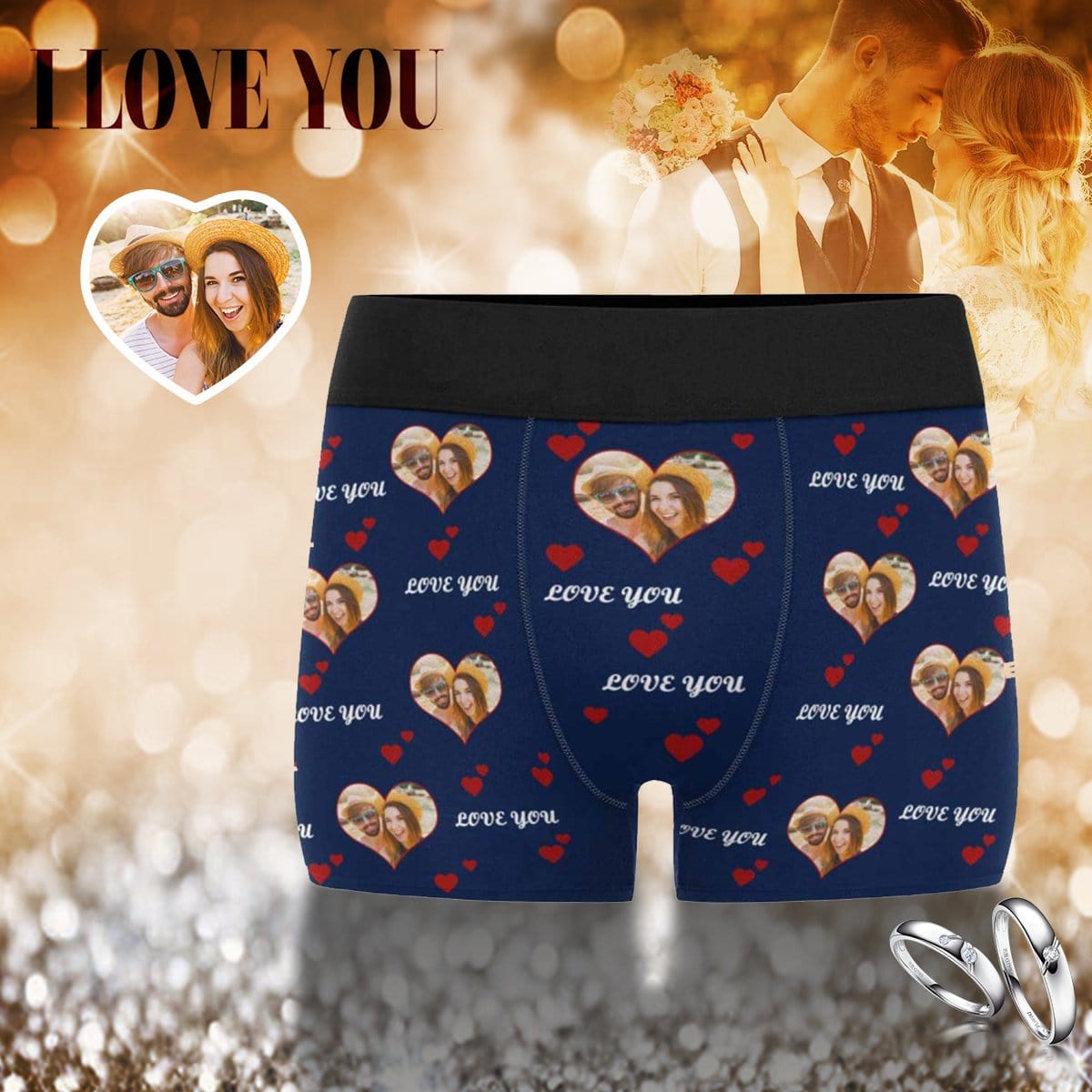 Custom Photo Couple Red Love Men's Boxer Briefs Personalized Underwear