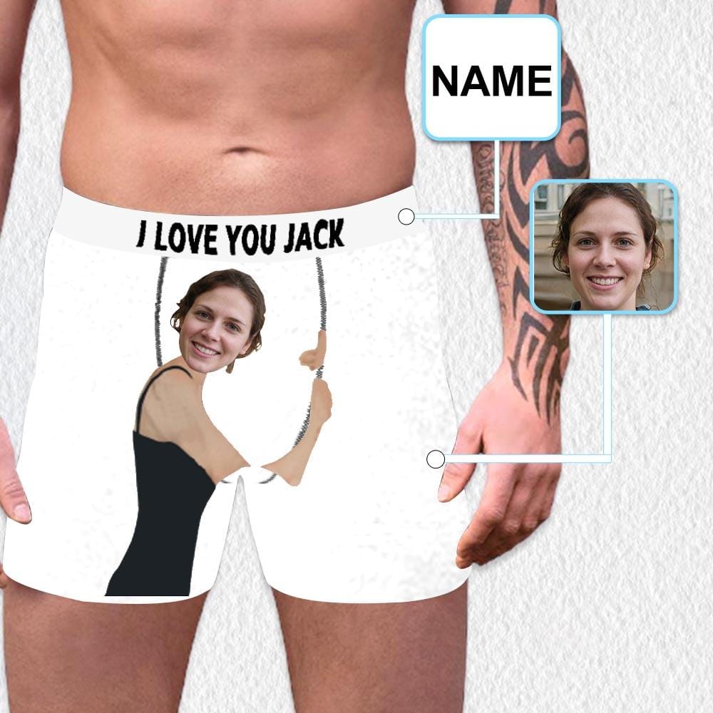 Custom Waistband Boxer Brief Hug White Personalized Face&Name Undies