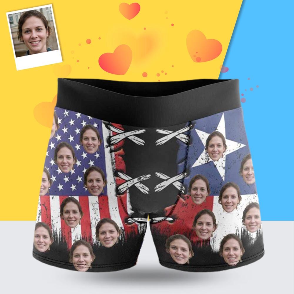 Personalized Face Boxer Briefs American Flag Custom Men's Underwear