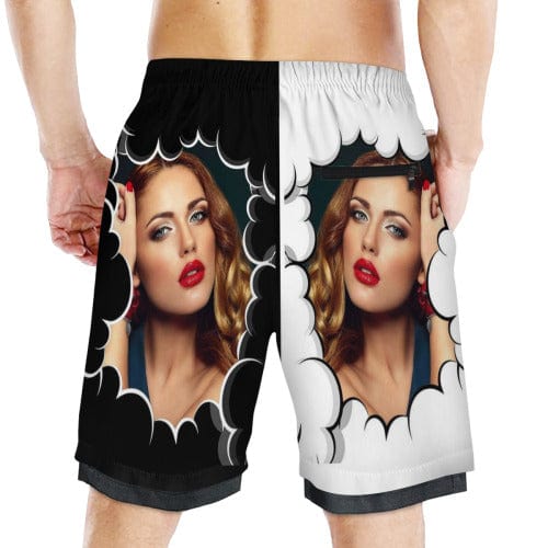 Custom Custom Face Clouds Men's Quick Dry 2 in 1 Surfing & Beach Shorts Male Gym Fitness Shorts - YesCustom