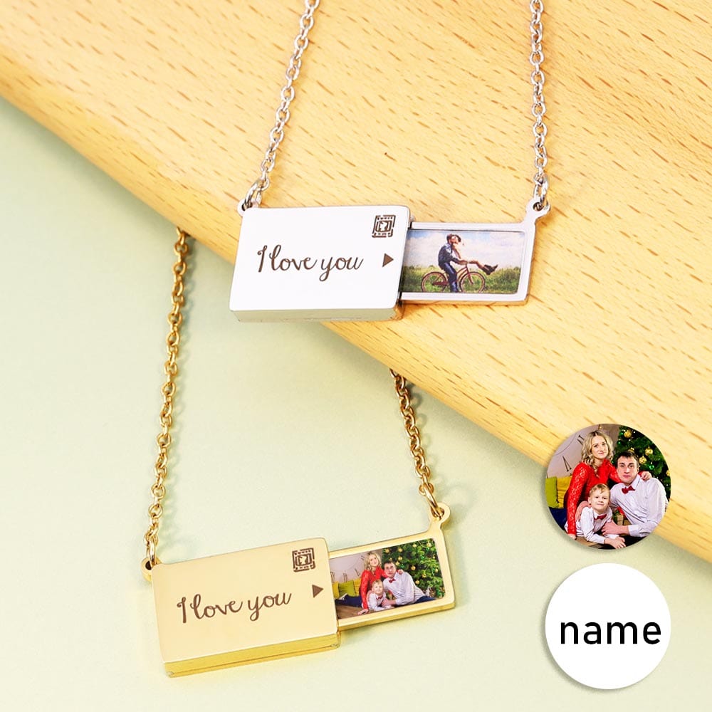 Custom Name&Photo Pull-Out Collarbone Chain Personalized Name Necklace