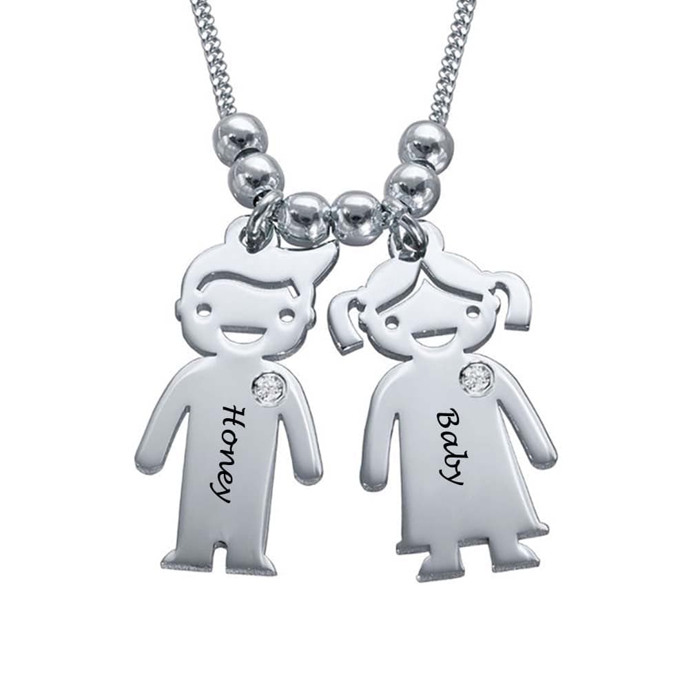 Custom Text Couple Doll Necklace Personalized Silver Name Necklace