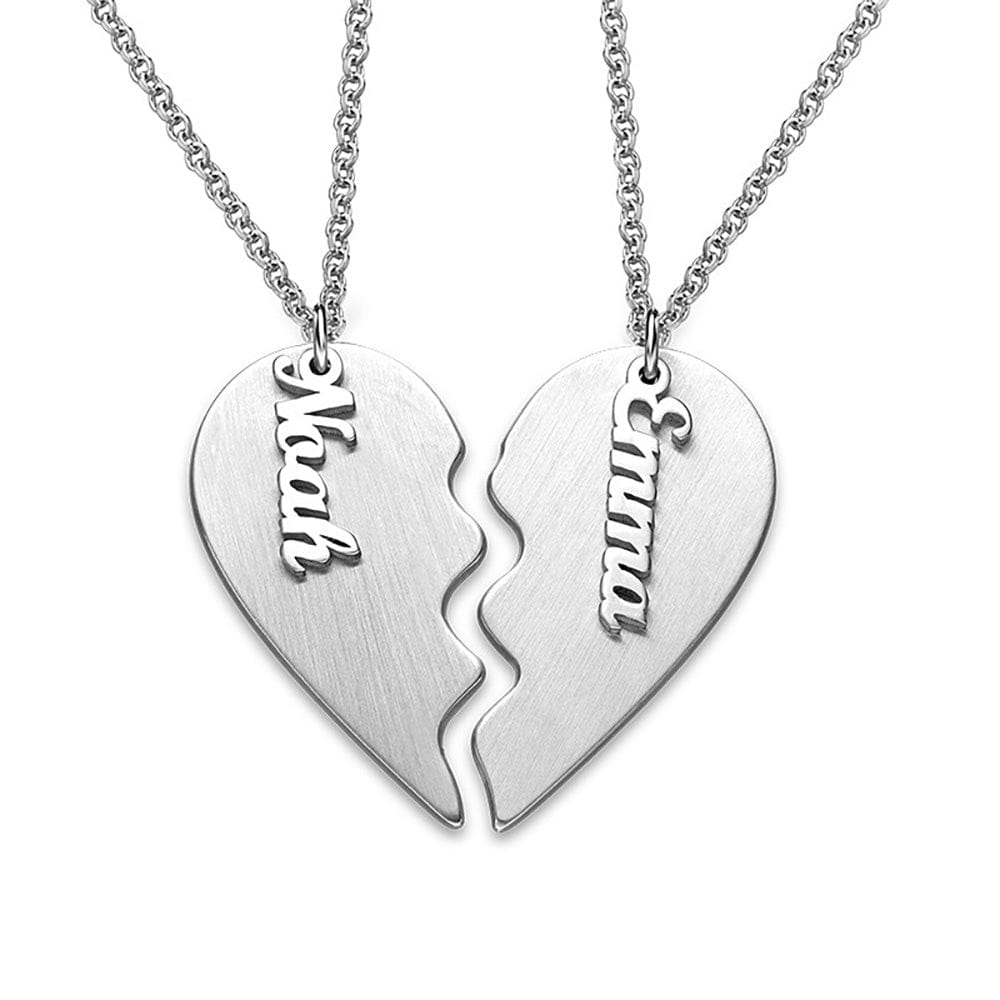 Custom Text Heart Shaped Couple Necklace Personalized Silver Name Necklace
