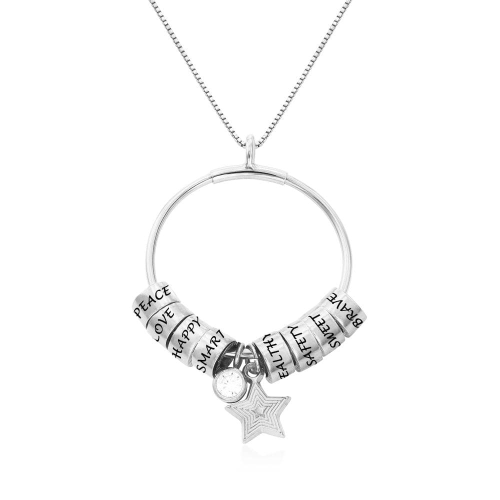 Custom Text Round Pendant Necklace Personalized Silver Name Necklace