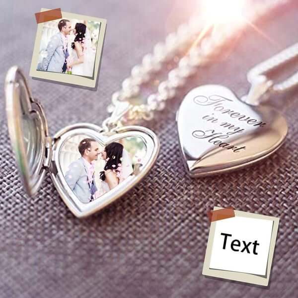 Custom Photo&Text Necklace Personalized Photo Heart Locket Necklace