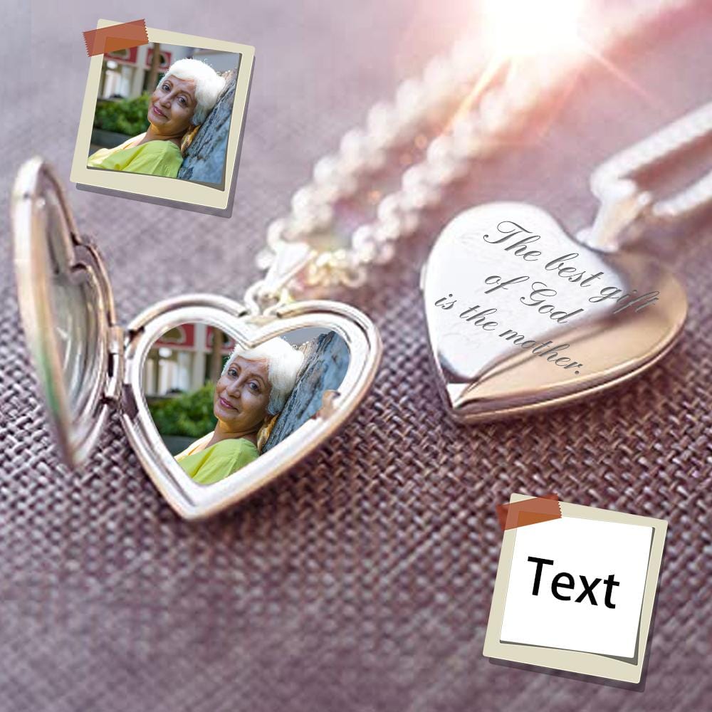 Custom Photo&Text Love Mom Necklace Personalized Photo Heart Necklace