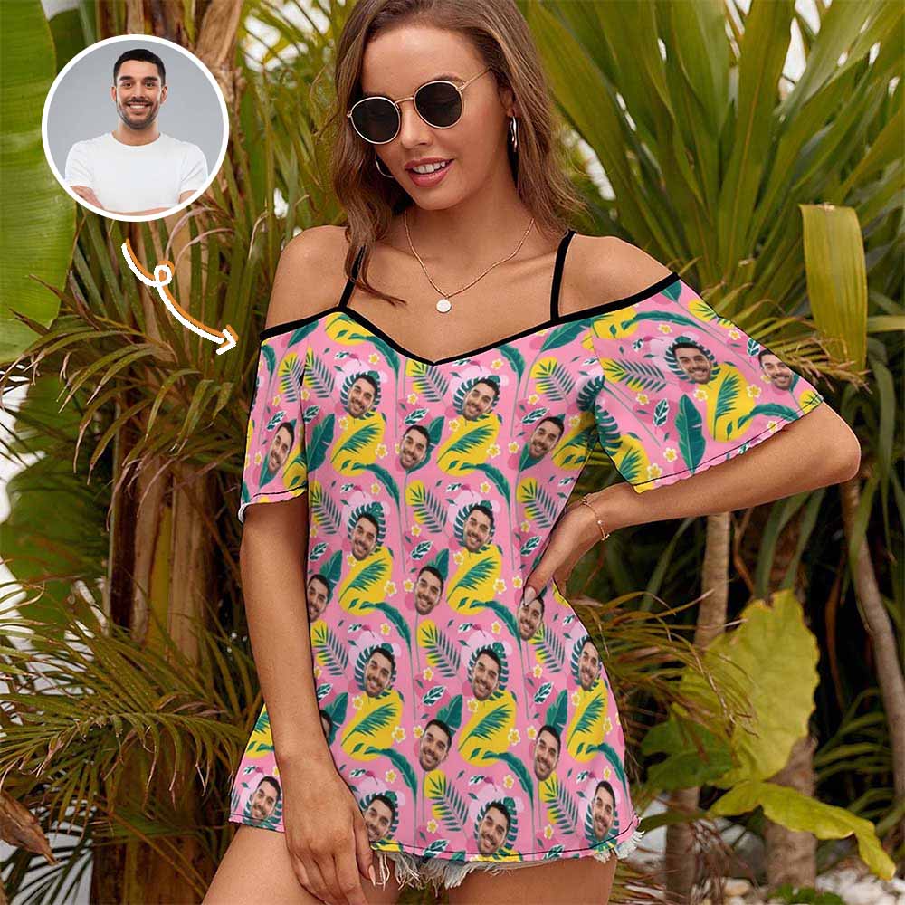 Custom Face Off Shoulder Suspender Top Print Your Own Image on Tops
