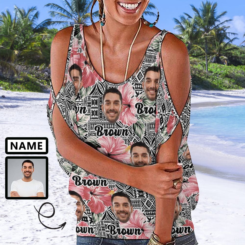 Women's Custom Name&Face Tank Tops Cold Shoulder Top with Pictures